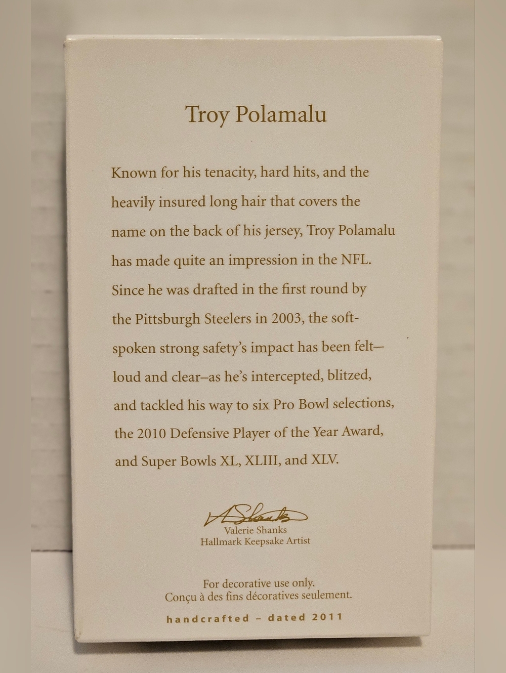 Troy Polamalu Pittsburgh Steelers NFL Christmas Ornament Hallmark - Picture 2 of 3